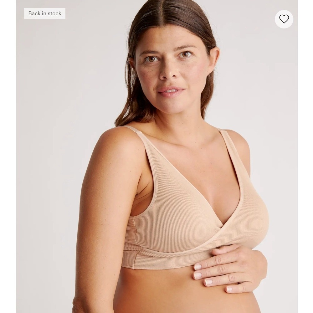 Quince Seamless Crossover Nursing & Lounge Bra (2-pack) Bralette M Beige ribbed